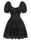 Robe corset bouffante noire en maille creuse des années 1950