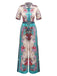 Combinaison verte symétrique à fleurs à col chemise années 1930