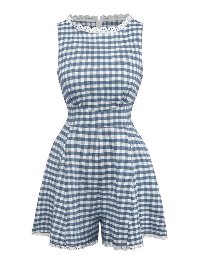 Combishort en coton et dentelle à carreaux vichy des années 1950