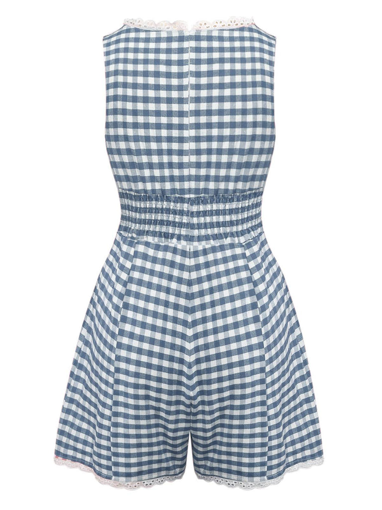 Combishort en coton et dentelle à carreaux vichy des années 1950