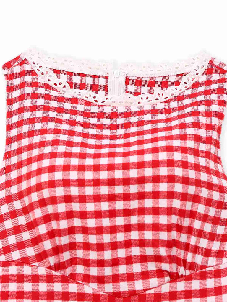 Combishort en coton et dentelle à carreaux vichy des années 1950