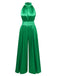 Combinaison large verte à col montant en satin années 1930