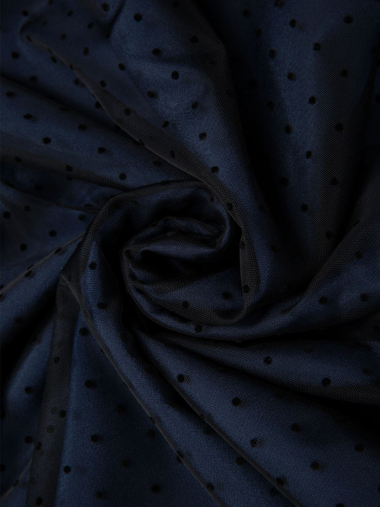 Robe bleue en denim à pois et maille années 1950