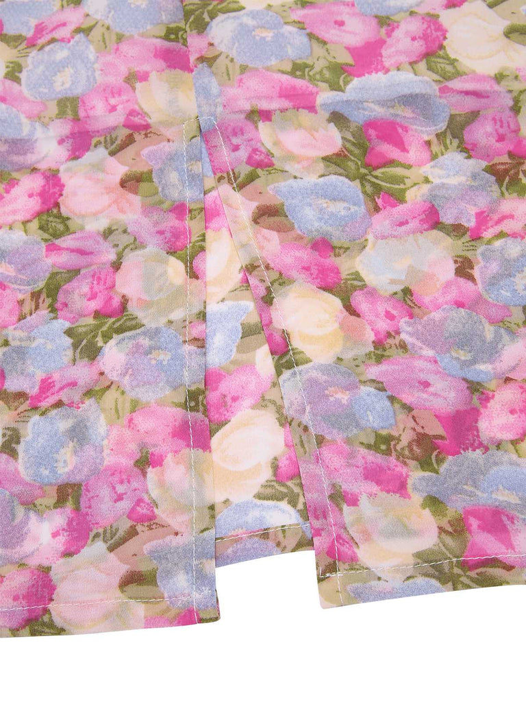 [Prévente] Robe moulante rose fleurie à col bateau années 1960