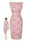 [Prévente] Robe moulante rose fleurie à col bateau années 1960