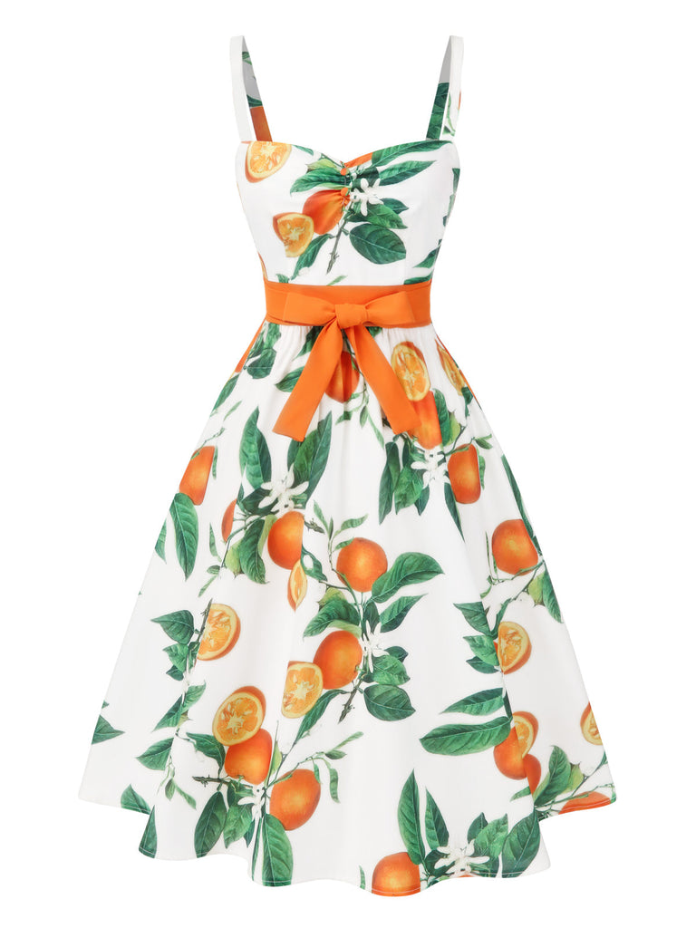 [Prévente] Robe orange à bretelles et nœud à la taille années 1950