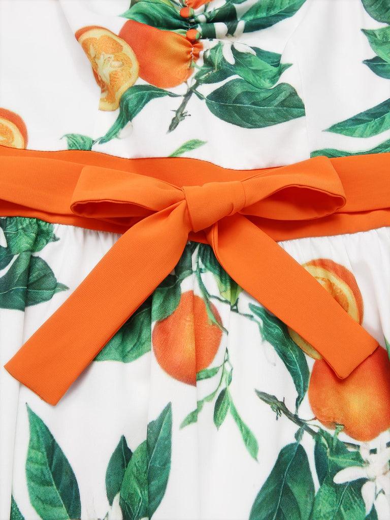 [Prévente] Robe orange à bretelles et nœud à la taille années 1950