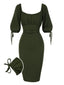 [Prévente] Robe crayon verte unie col carré et froncé des années 1960