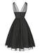[Prévente] Robe trapèze noire fleurie en dentelle et maille années 1950