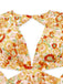 Robe bohème orange tournesol à col en V profond années 1970