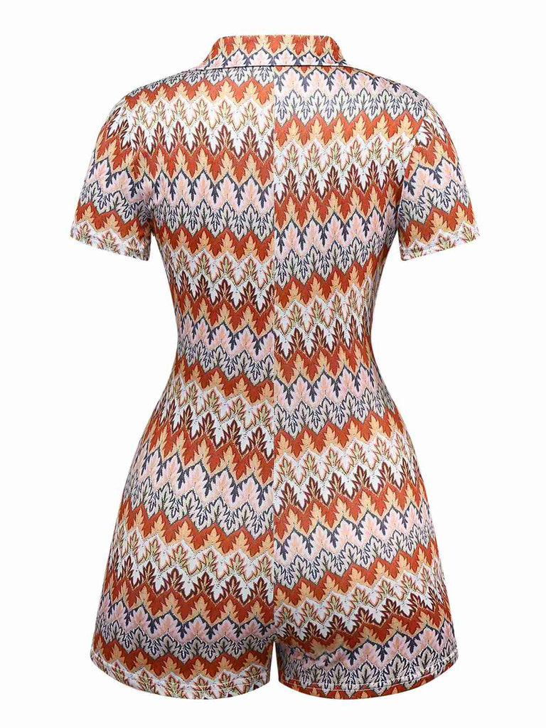 Combishort revers multicolore style bohème motifs d'arbres des années 1970
