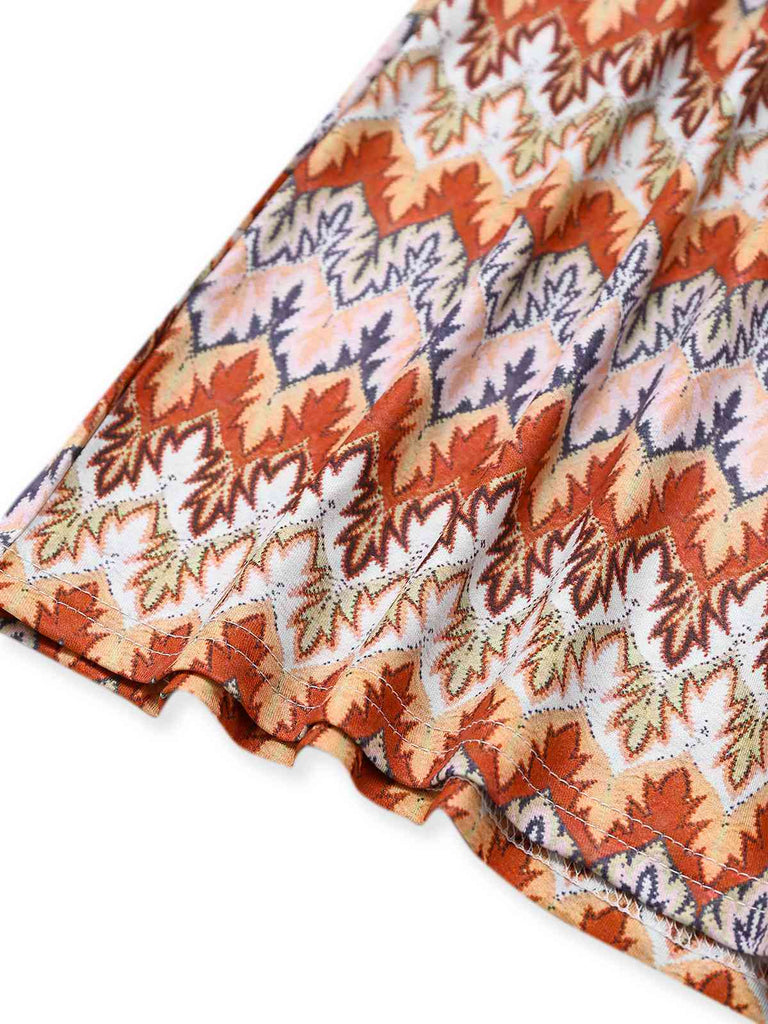 Combishort revers multicolore style bohème motifs d'arbres des années 1970