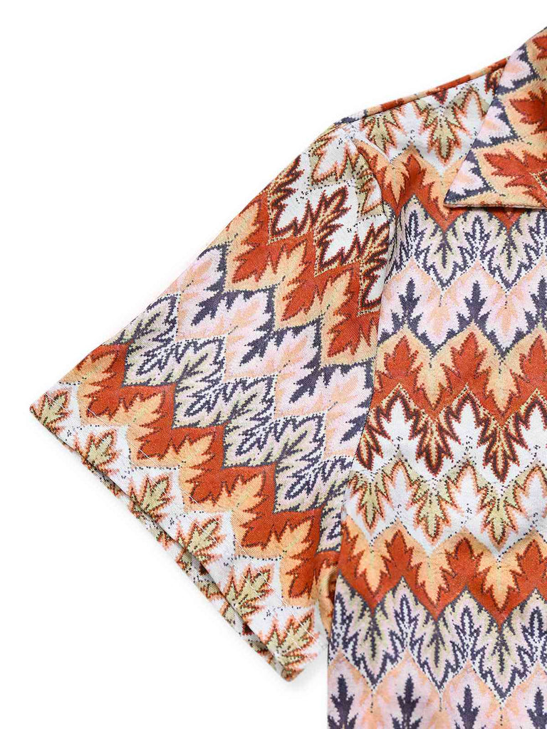 Combishort revers multicolore style bohème motifs d'arbres des années 1970