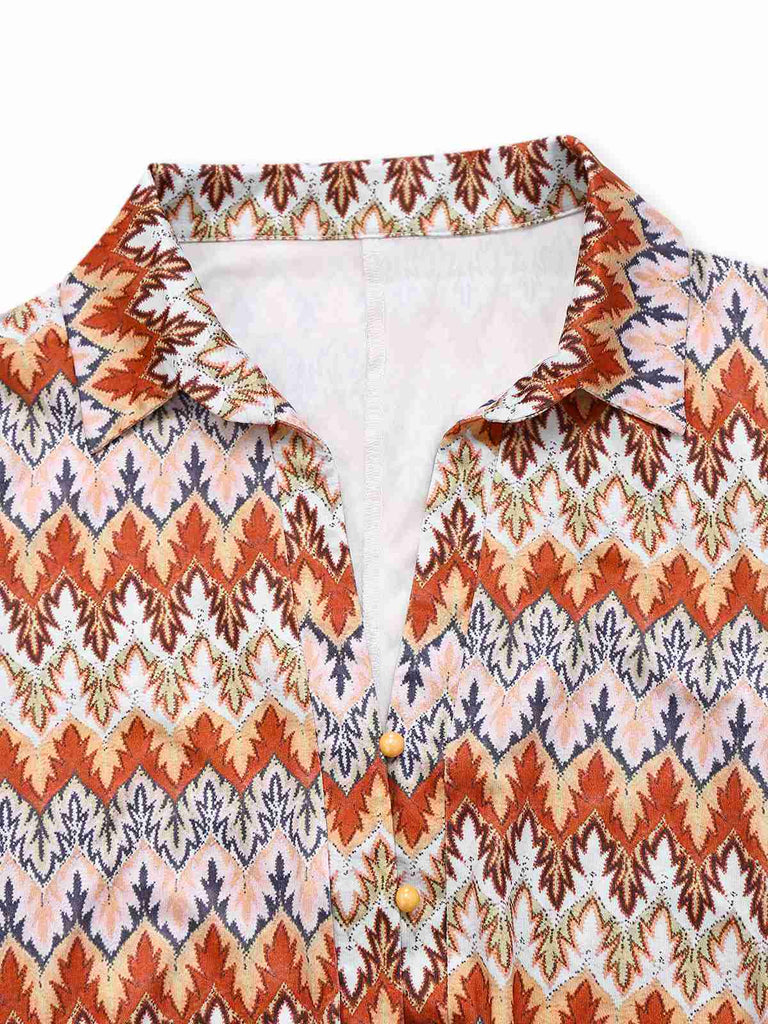 Combishort revers multicolore style bohème motifs d'arbres des années 1970