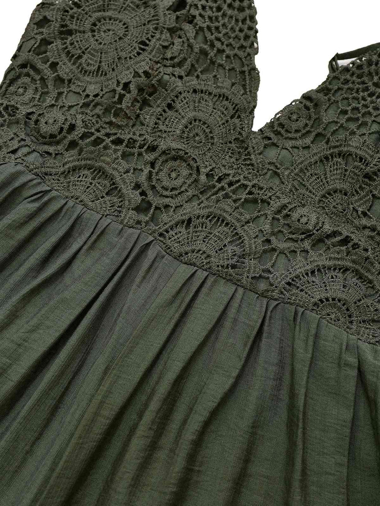 Combishort vert foncé à smocks brodé années 1950
