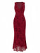 Robe en maille fleurie col v rouge vin des années 1930