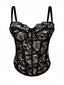 Corset noire fleur à chevrons en dentelle des années 1970