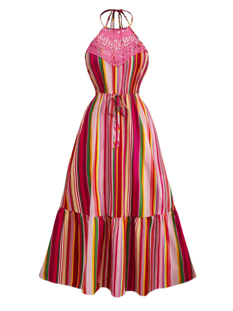 Robe multicolore à rayures arc-en-ciel patchwork nnées 1970
