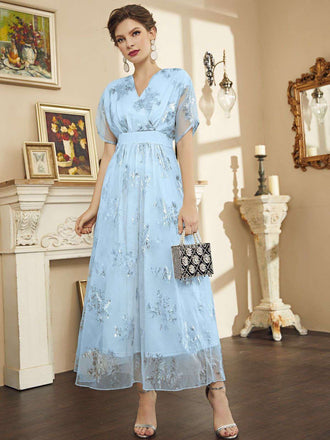 Robe bleue clair estampage à chaud en maille années 1940