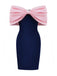Robe rose velours à gros nœud épaules dénudées années 1960