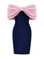 Robe rose velours à gros nœud épaules dénudées années 1960