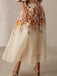 Jupe beige maille fleurie patchwork des années 1940