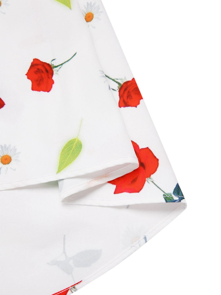 [Prévente] Robe blanche à volants et bretelles fleurie avec foulard des années 1930