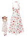 [Prévente] Robe blanche à volants et bretelles fleurie avec foulard des années 1930