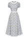 [Prévente] Robe col claudine roses froncé lavande années 1940
