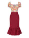 [Prévente] Robe sirène fleurie bouffante en coton rouge des années 1930