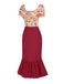 [Prévente] Robe sirène fleurie bouffante en coton rouge des années 1930