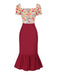 [Prévente] Robe sirène fleurie bouffante en coton rouge des années 1930