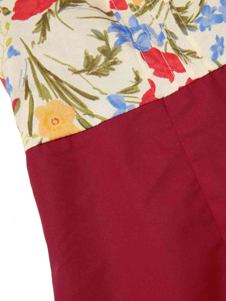 [Prévente] Robe sirène fleurie bouffante en coton rouge des années 1930