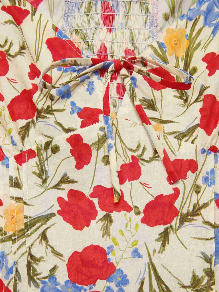 [Prévente] Robe sirène fleurie bouffante en coton rouge des années 1930