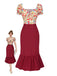 [Prévente] Robe sirène fleurie bouffante en coton rouge des années 1930