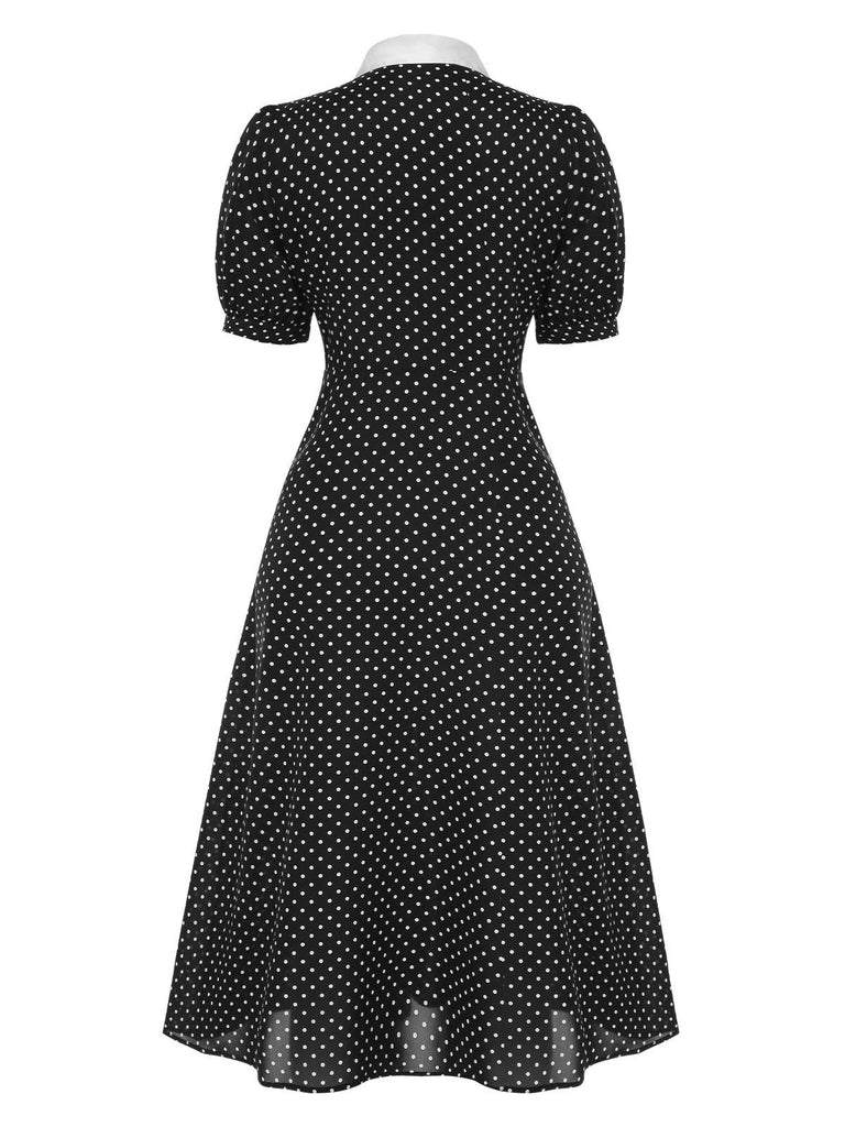 [Prévente] Robe noire à pois et col noué des années 40