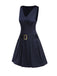Robe bleue plissée rayures et ceinture années 1960