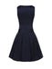 Robe bleue plissée rayures et ceinture années 1960