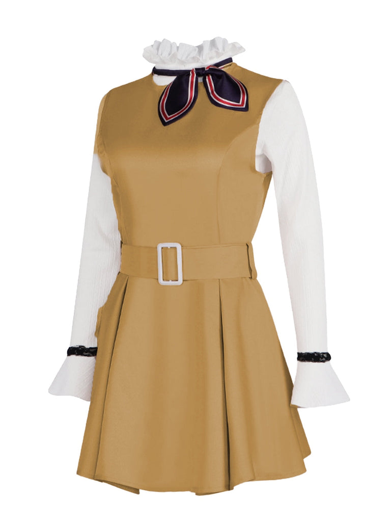 2PCS Ensemble de costume Megan kaki col volants des années 1960