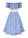 Robe bleue à carreaux épaules dénudées années 1950