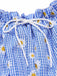 Robe bleue à carreaux épaules dénudées années 1950