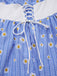 Robe bleue à carreaux épaules dénudées années 1950