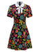 [Prévente] Robe noire à col nœud et motif floral hippie des années 1960