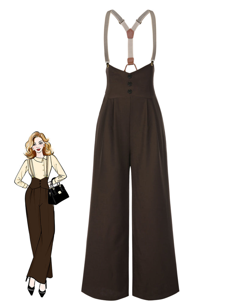 [Prévente] Pantalon à bretelles noire à bretelles boutonné années 1950