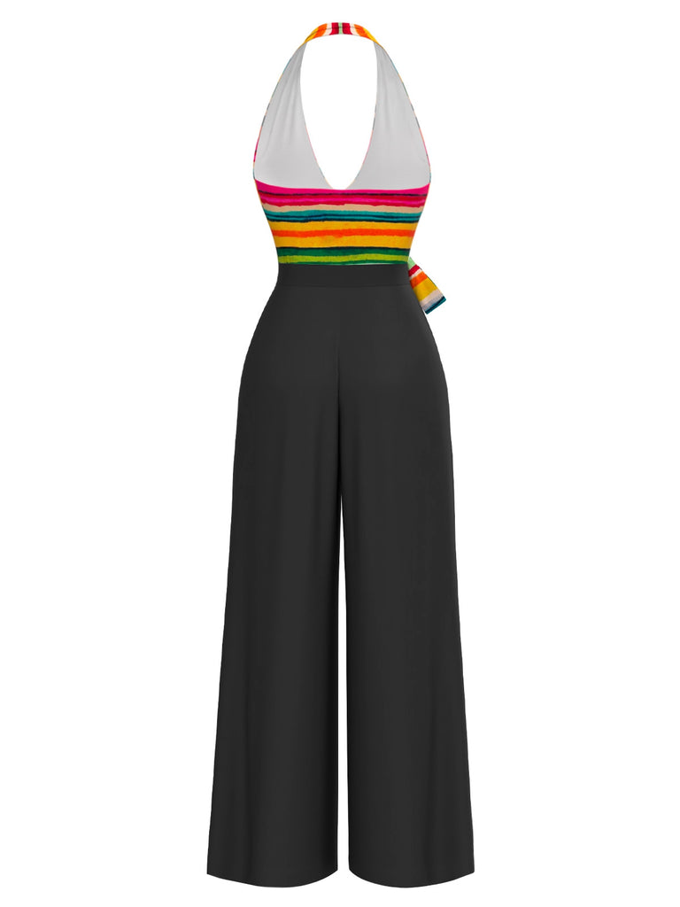 [Pré-vente] Combinaison multicolore à licou à rayures nœud années 1970