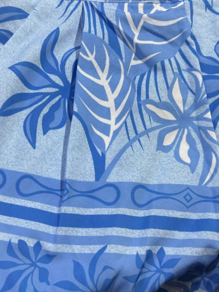 2PCS Haut et short bleus à fleurs fendus sur le devant années 1960
