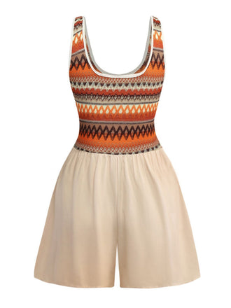 Combishort patchwork col carré style bohème abricot des années 1970