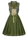 2PCS robe verte à motifs florauxet tablier brodé années 1950