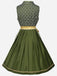 2PCS robe verte à motifs florauxet tablier brodé années 1950