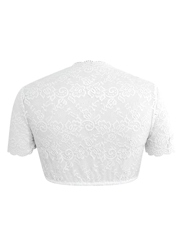 Haut court blanc en dentelle patchwork à nouer des années 1950